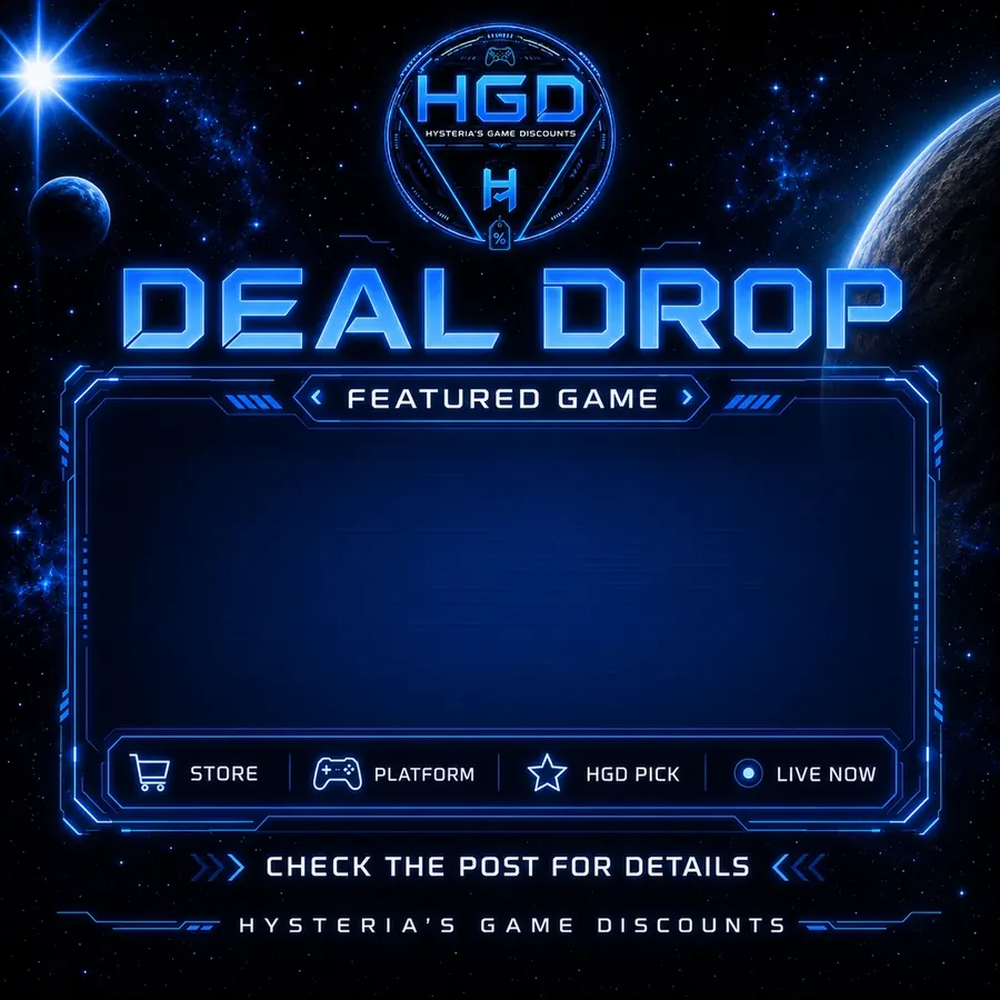 Sci-fi deal drop poster for gaming discounts